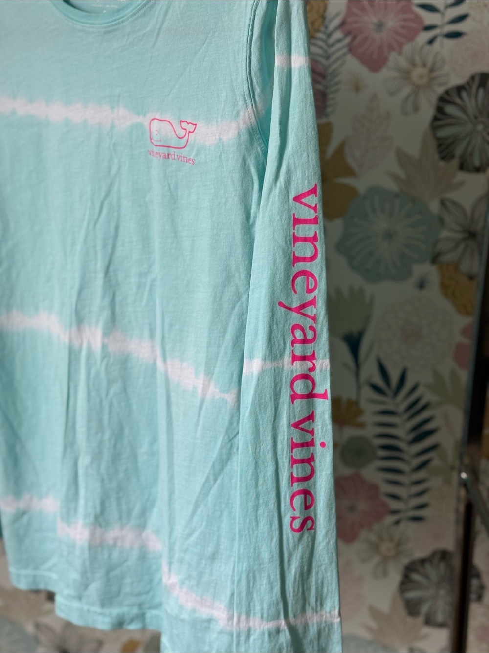 Vineyard Vines Light Blue Tie-Dye Long Sleeve Tee with Pink Whale - Picture 5 of 7